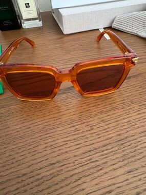 Like New Bottega VenetaAmber Square Frame Sunglasses - Bold Orange Tinted Lenses